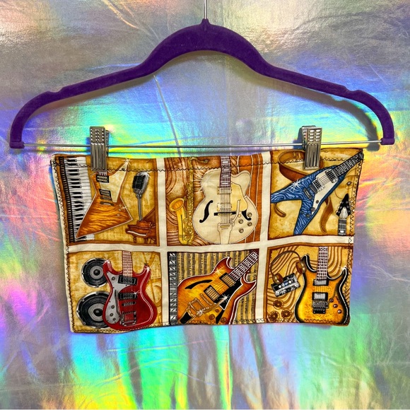 Vintage handmade groovy guitars quilt backpack with matching coin purse - Picture 6 of 9